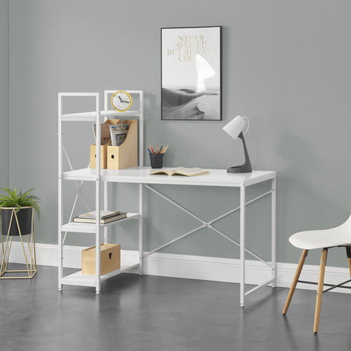 [en.casa]® Skrivebord Stavanger med 4 hylder - 122x120x64cm - stål - melaminbelagt spånplade