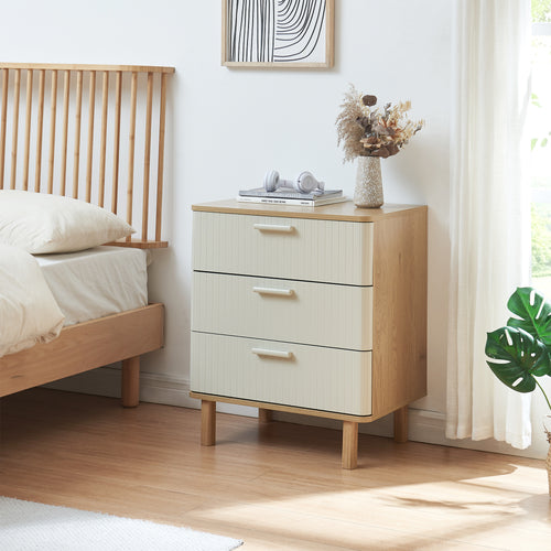 Kommode Ferrersp med 3 skuffer 70x60x40 cm egetræslook/sandfarver [en.casa]