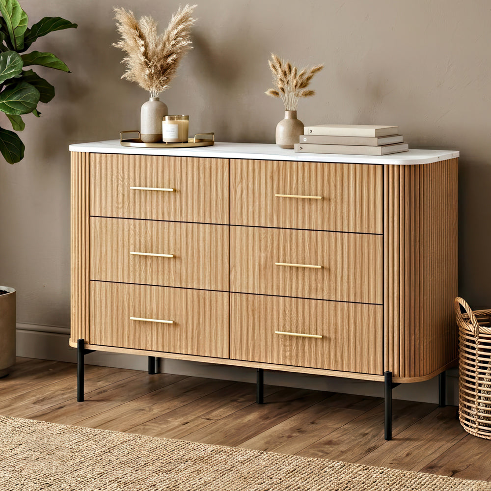 Kommode Kokunse med 6 skuffer 120x42x78 cm egetræslook [en.casa]