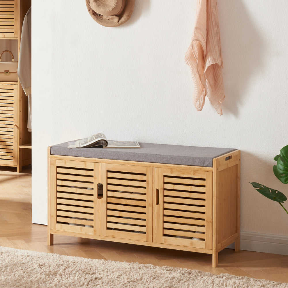 Skoskab Selk med siddeplads bambus [en.casa] - premiumXL