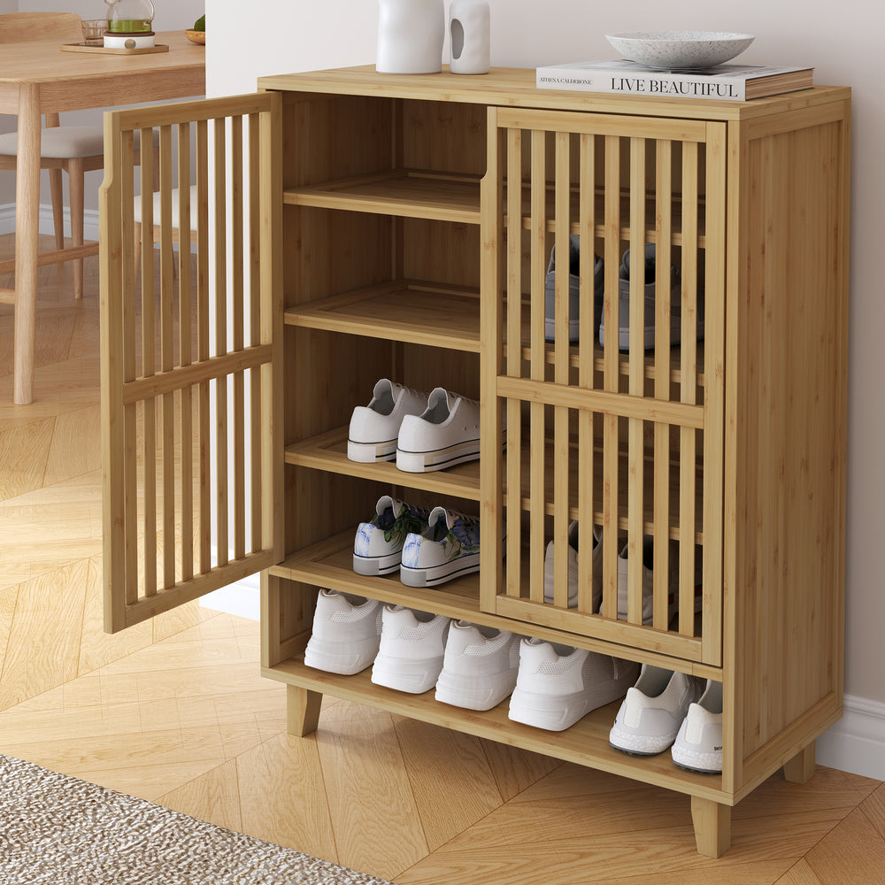 Mueble zapatero Sirgerg con estantes y puertas 91x72x35cm Bambú [en.casa]