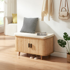Skoskab med sædehynde Tvedestrand 50x80x40 cm Bambus/Beige [en.casa]