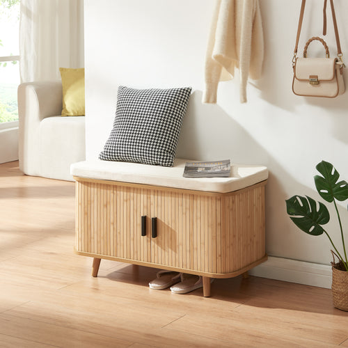 Skoskab med sædehynde Tvedestrand 50x80x40 cm Bambus/Beige [en.casa]