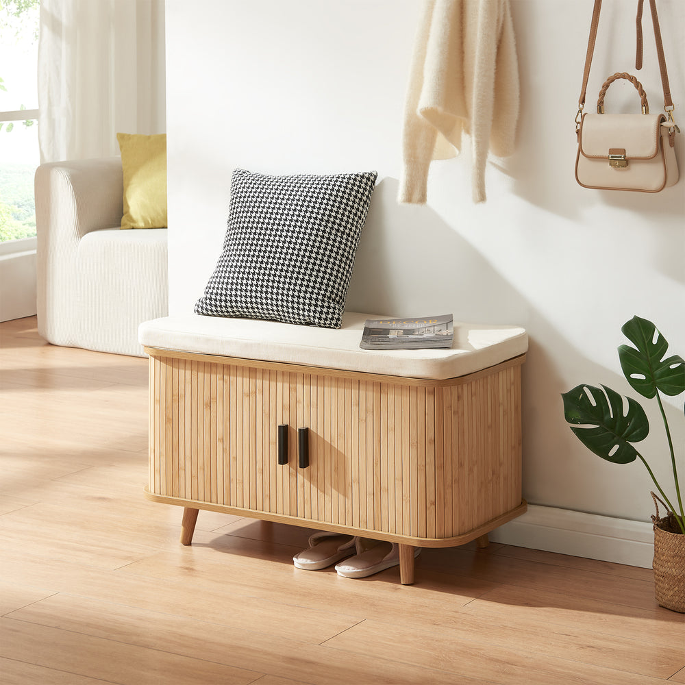 Skoskab med sædehynde Tvedestrand 50x80x40 cm Bambus/Beige [en.casa]