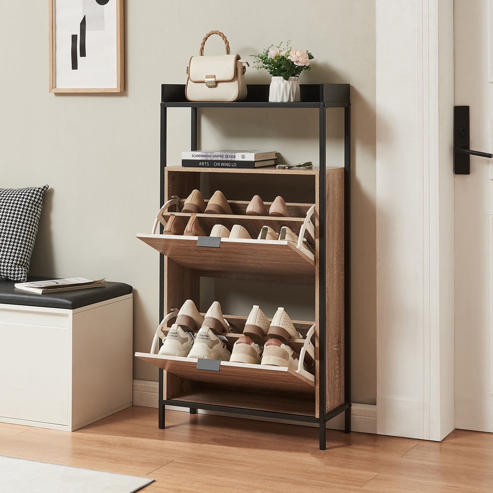 Skoskab Belana med 2 klapper 116x60x24 cm Sort/Eg-look [en.casa] - premiumXL