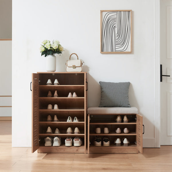 Løten skoskab med bænk 120x36x97 cm egetræslook [en.casa]