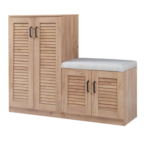 Løten skoskab med bænk 120x36x97 cm egetræslook [en.casa]