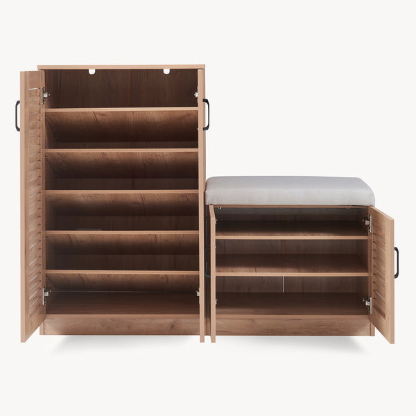 Løten skoskab med bænk 120x36x97 cm egetræslook [en.casa]