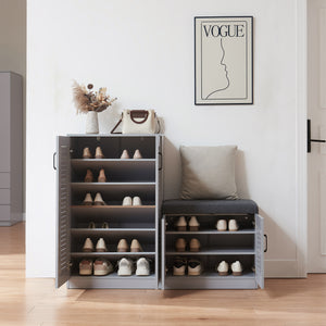 Skoskab Løten med bænk 120x36x97 cm Grå [en.casa]