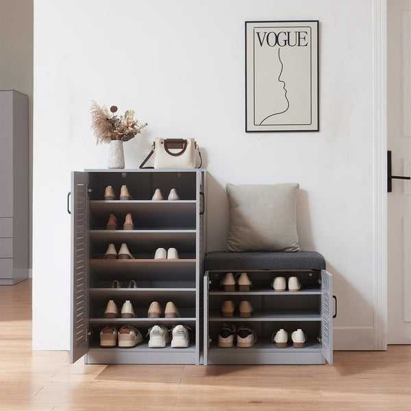 Skoskab Løten med bænk 120x36x97 cm Grå [en.casa]