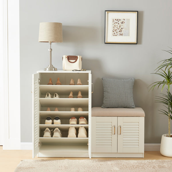 Skoskab Løten med bænk 120x36x97 cm hvid [en.casa]
