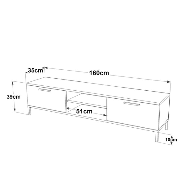 Tv-bord Lempäälä med 2 opbevaringsrum 160 x 35 x 39 cm i forskellige farver [en.casa]