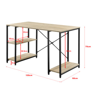 [en.casa]® Skrivebord Aarhus med hylder - 75x120x60cm - stål - melaminbelagt spånplade