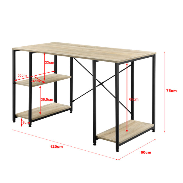 [en.casa]® Skrivebord Aarhus med hylder - 75x120x60cm - stål - melaminbelagt spånplade