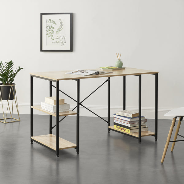 [en.casa]® Skrivebord Aarhus med hylder - 75x120x60cm - stål - melaminbelagt spånplade