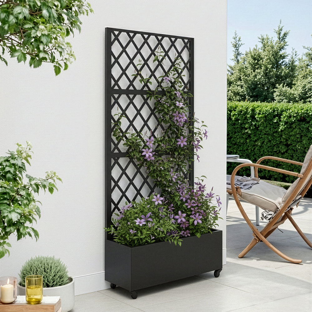 Skillevæg Malja med blomsterkasse i stål 190x82x38 cm sort [casa.pro].