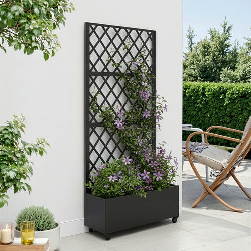 Skillevæg Malja med blomsterkasse i stål 190x82x38 cm sort [casa.pro].