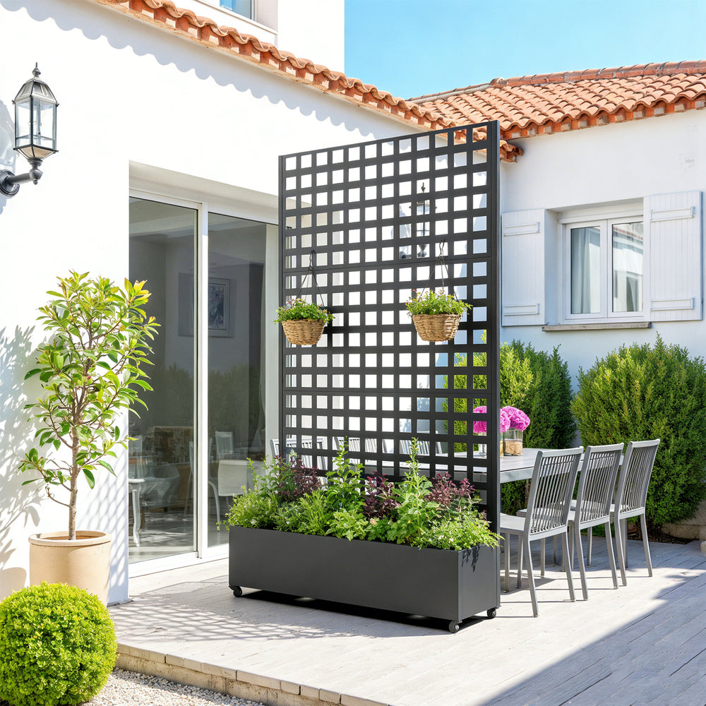 Skillevæg Toma med blomsterkasse i stål 190x82x38 cm sort [casa.pro]