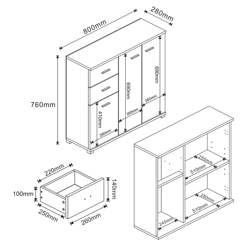 Målskitse Skænk Crimla 76x80x28cm [en.casa].