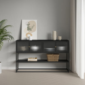 Skænk Säkylä med 4 glasdøre 150x38x90 cm stål [en.casa]
