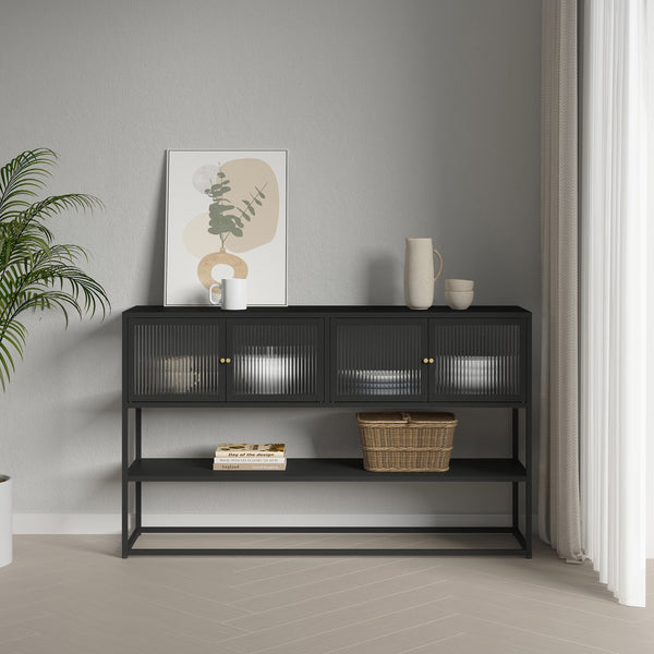 Skænk Säkylä med 4 glasdøre 150x38x90 cm stål [en.casa]