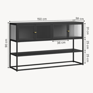 Skænk Säkylä med 4 glasdøre 150x38x90 cm stål [en.casa]