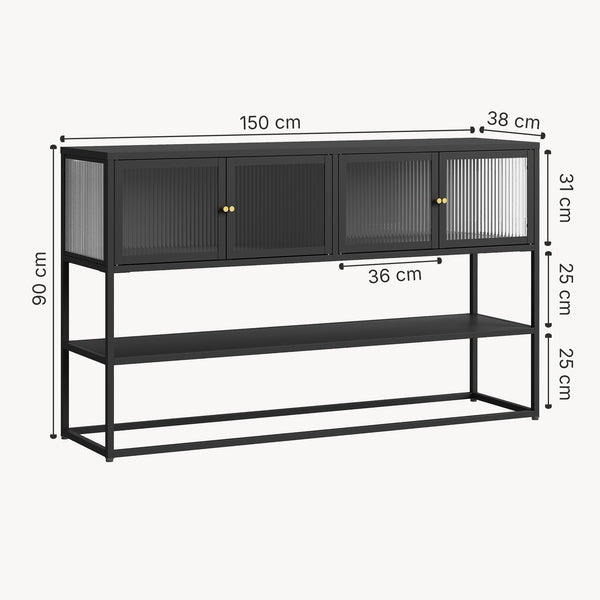 Skænk Säkylä med 4 glasdøre 150x38x90 cm stål [en.casa]