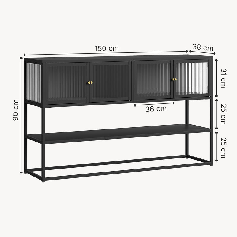 Målskitse Skænk Säkylä med 4 glasdøre 150x38x90 cm stål [en.casa]