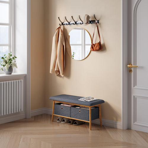 Vad bænk med 2 opbevaringsbokse 90x30x45 cm natur/grå [en.casa]