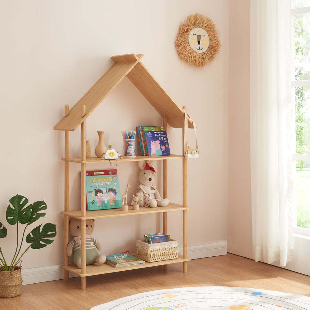 Børnehylde Hamarøy bambus i husdesign 137x90x30cm [en.casa] - premiumXL