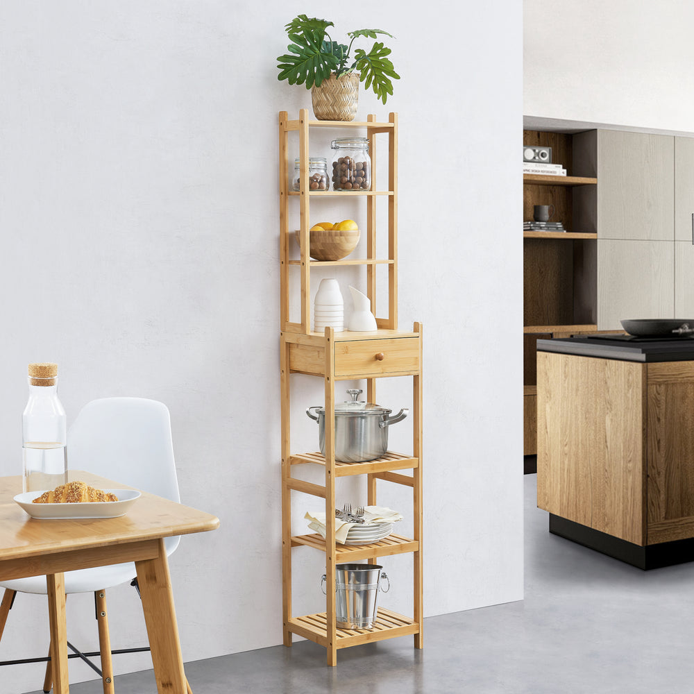 Reol Siilinjärvi i bambus 163 x 33 x 28 cm op til 5 kg natur [en.casa] - premiumXL