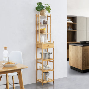 Reol Siilinjärvi i bambus 163 x 33 x 28 cm op til 5 kg natur [en.casa] - premiumXL