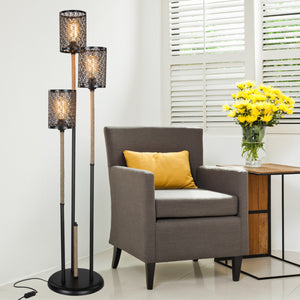 Gulvlampe Exeter 3xE27 metal jute reb sort / jute farver [lux.pro].