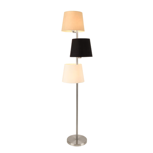 [lux.pro]® Gulvlampe Braga - 3 lampeskærme - 3xE14 - 149cm - metal - tekstil - sølv / creme / sort / hvid