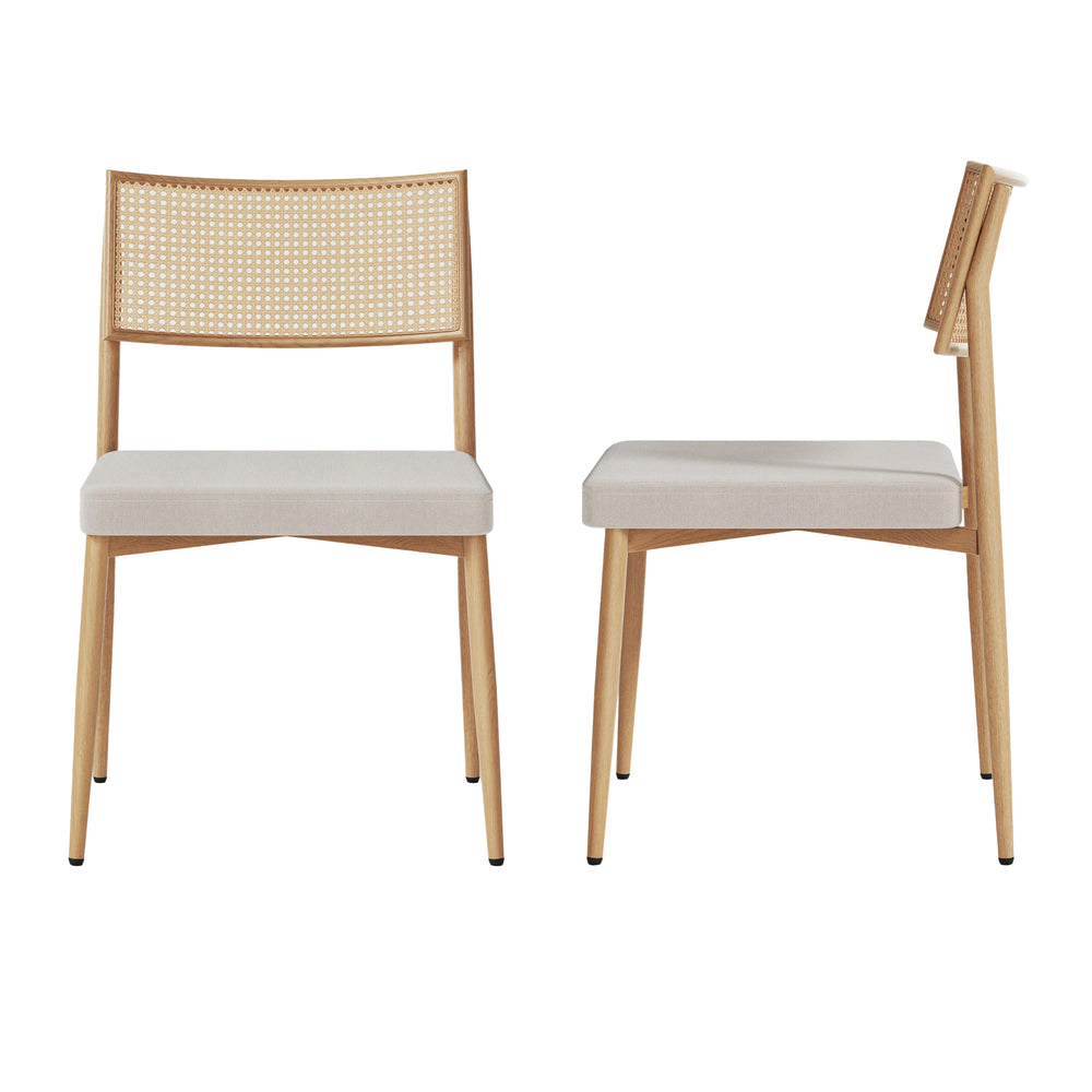 Spisestuestolesæt Jördfjok tekstil rattan look/beige [en.casa]