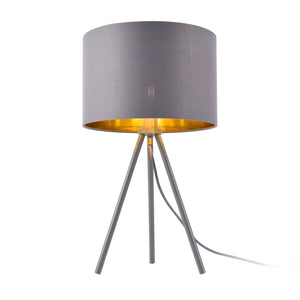 Bordlampe Metz E14 Max. 40W Stofskærm og metalfødder Grå/guld lux.pro