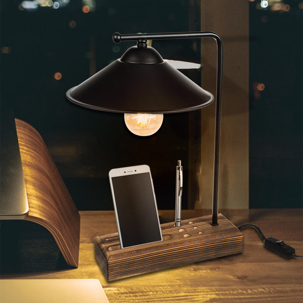 Bordlampe Folkestone E27 Massivtræ Metal Sort / Træ [lux.pro] - premiumXL