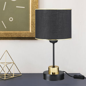 Bordlampe Gravesend E27 metal tekstil sort/messingfarvet [lux.pro].