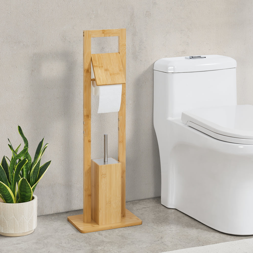 Toiletsæt Västerås toiletpapirholder med toiletbørste bambus [en.casa] - premiumXL
