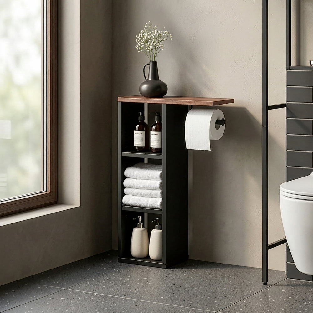 Toiletrulleholder Trond 60x40x16 cm Sort/Valnøddeudseende [en.casa]