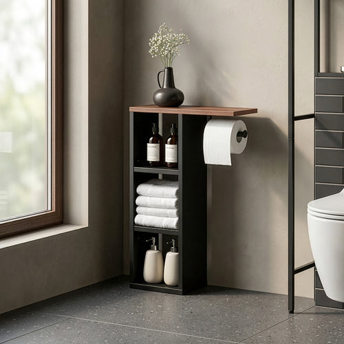 Toiletrulleholder Trond 60x40x16 cm Sort/Valnøddeudseende [en.casa]