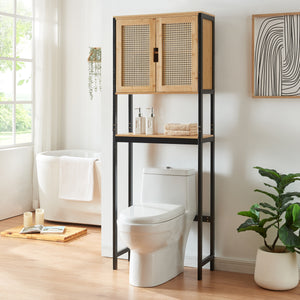 Toiletskab Tervola 172x63x27 cm Sort/Bambus [en.casa] - premiumXL