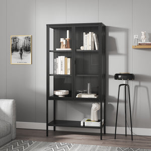 Vitrineskab Borshavisa stål 2-dørs 160x80x35 cm sort [en.casa]