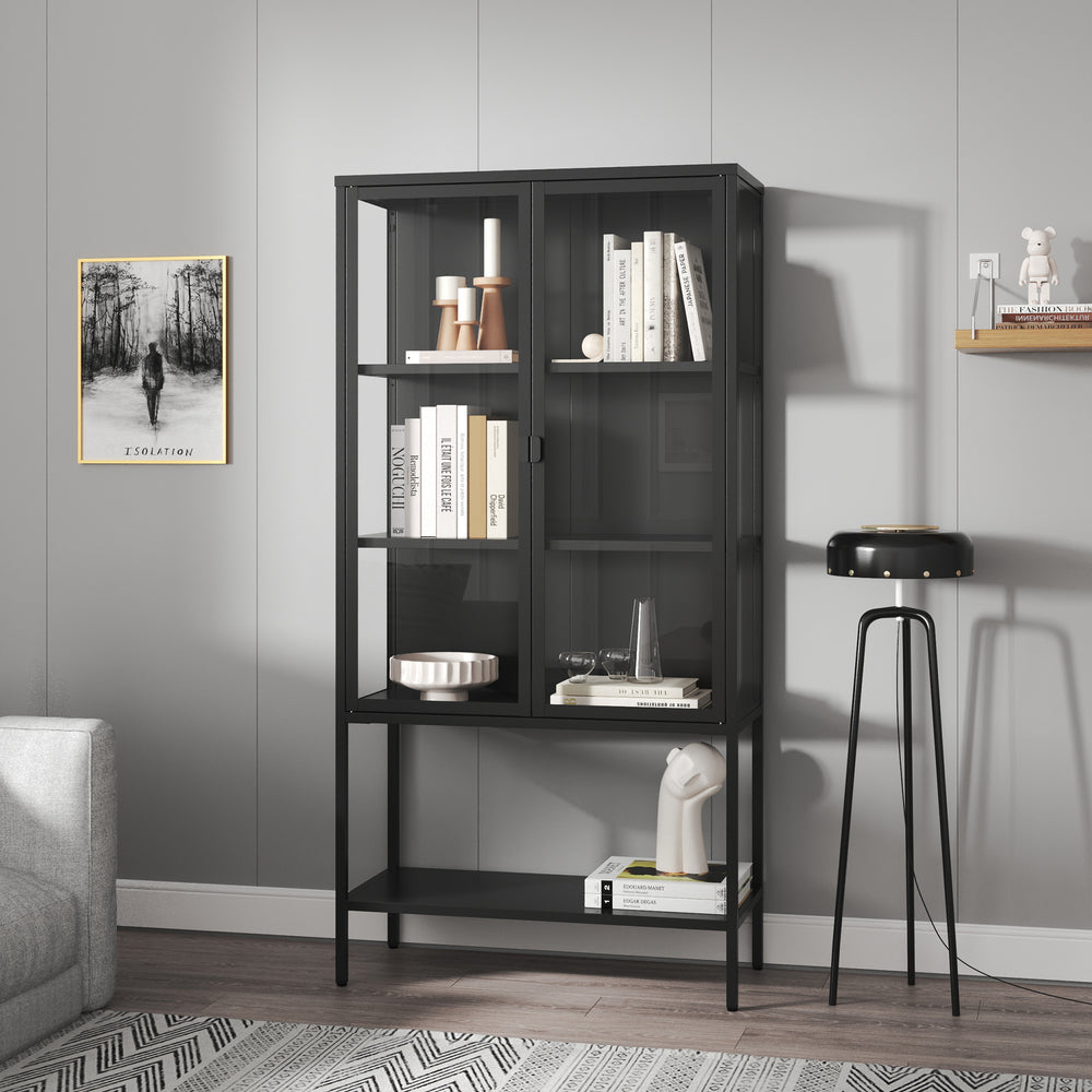 Vitrineskab Borshavisa stål 2-dørs 160x80x35 cm sort [en.casa]