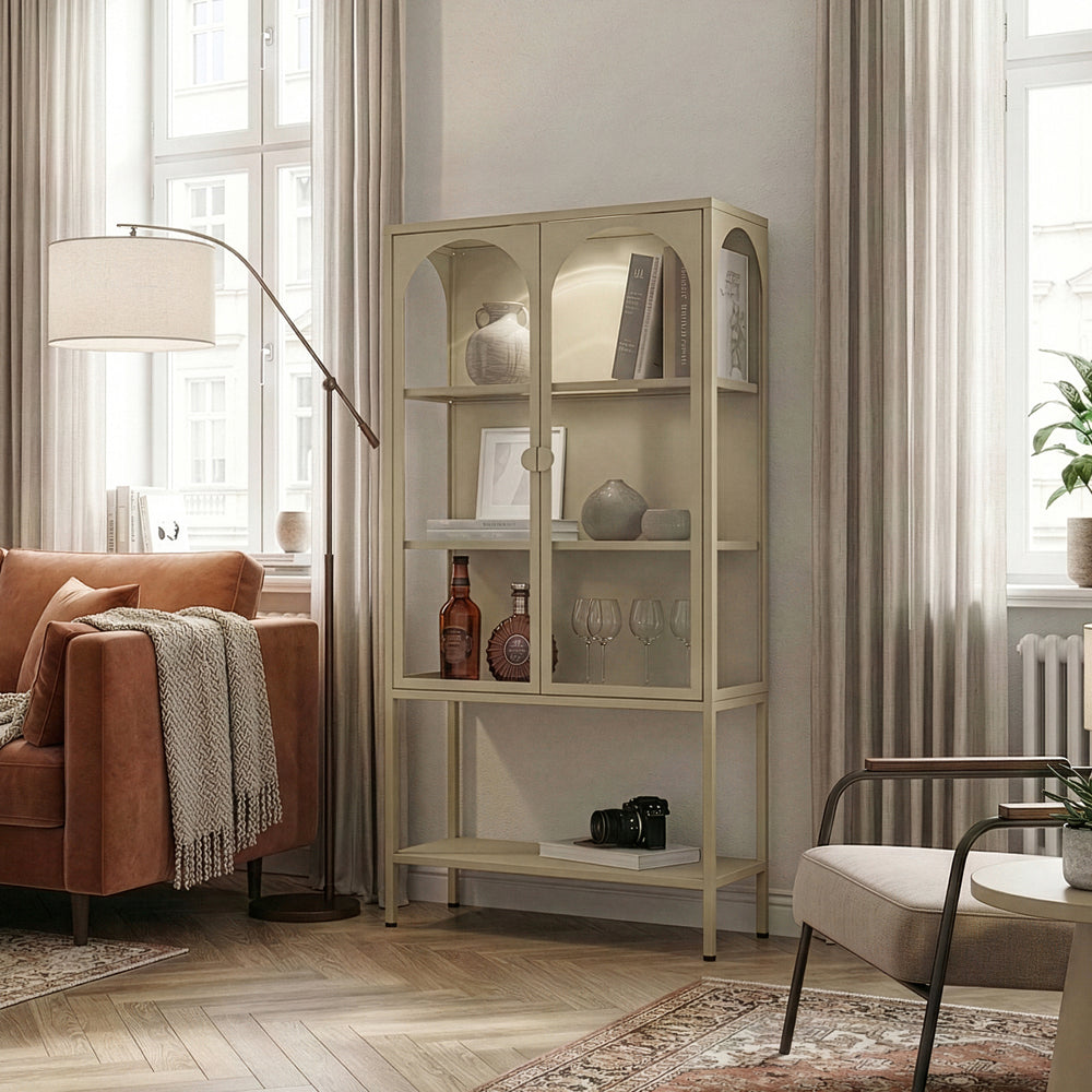 Vitrineskab Klippestad Stål 160x80x35 cm Kamelbrun [en.casa]