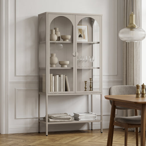 Vitrineskab Klippestad Stål 160x80x35 cm Varmgrå [en.casa]