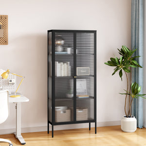 Vitrineskab Vinterhavn 180x80x35 cm stål sort [en.casa]