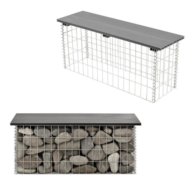 Målskitse [pro.tec]® WPC Gabionbænk - Stenkurv - 100x30x45cm - i forskellige farver