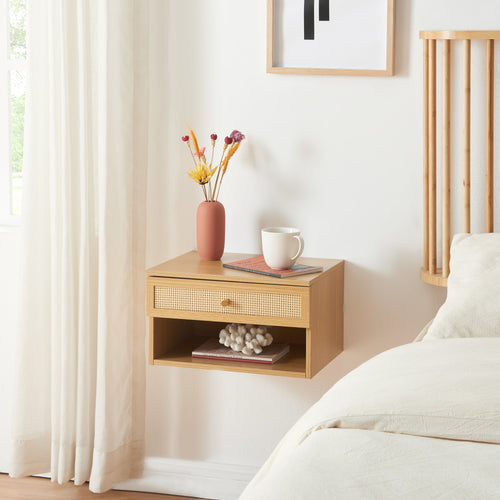 Væghylde Eiker med skuffe 40x32x23 cm rattan-look [en.casa]