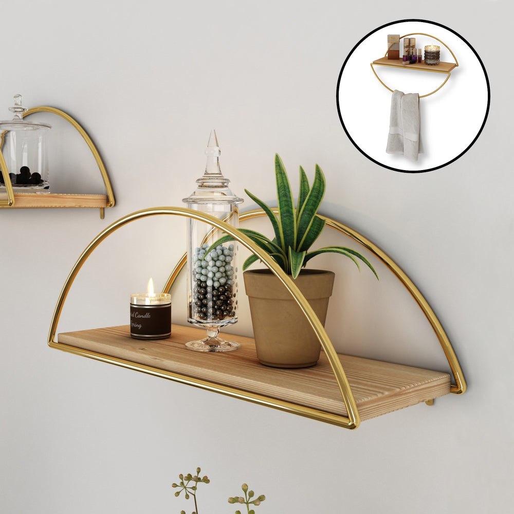 Væghylde Mynämäki 39x16x17 cm Guld farve [en.casa] - premiumXL